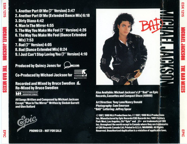 Michael Jackson : The Bad Mixes (CD, Comp, Promo)