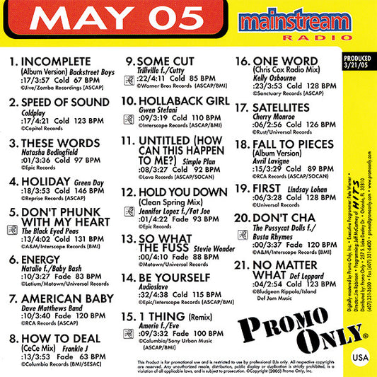 Various : Promo Only Mainstream Radio: May 05 (CD, Comp, Promo)
