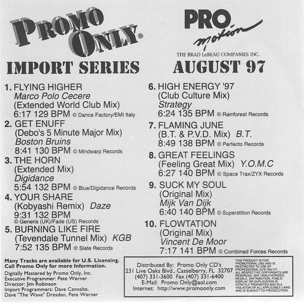 Various : Promo Only Import Club: August 1997 (CD, Comp, Promo)