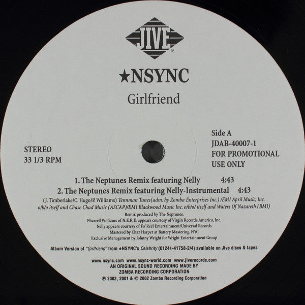 *NSYNC Feat. Nelly : Girlfriend (The Neptunes Remix) (12", Promo)