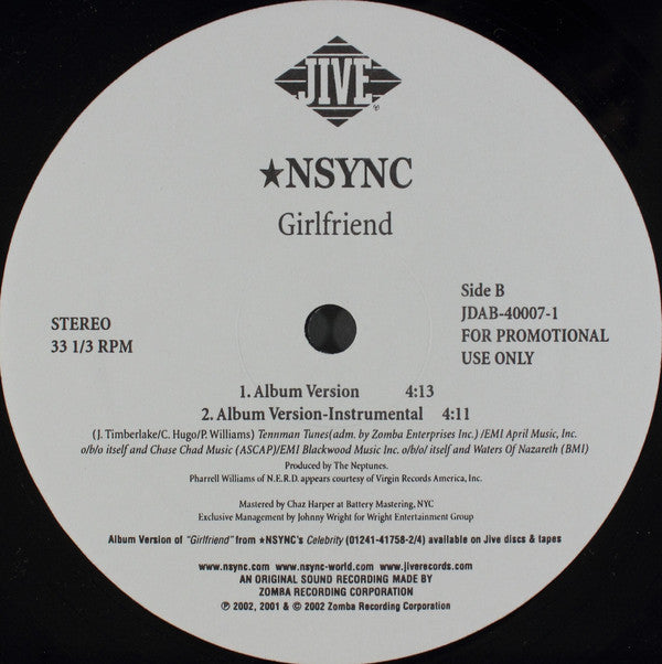 *NSYNC Feat. Nelly : Girlfriend (The Neptunes Remix) (12", Promo)