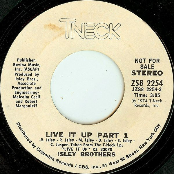The Isley Brothers : Live It Up (7", Mono, Promo, Styrene)