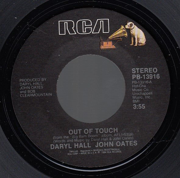 Daryl Hall & John Oates : Out Of Touch b/w Cold, Dark And Yesterday (7", Single, Styrene, Ind)
