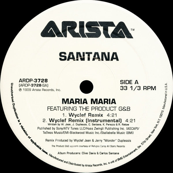 Santana Featuring The Product G&B : Maria Maria (12", Promo)
