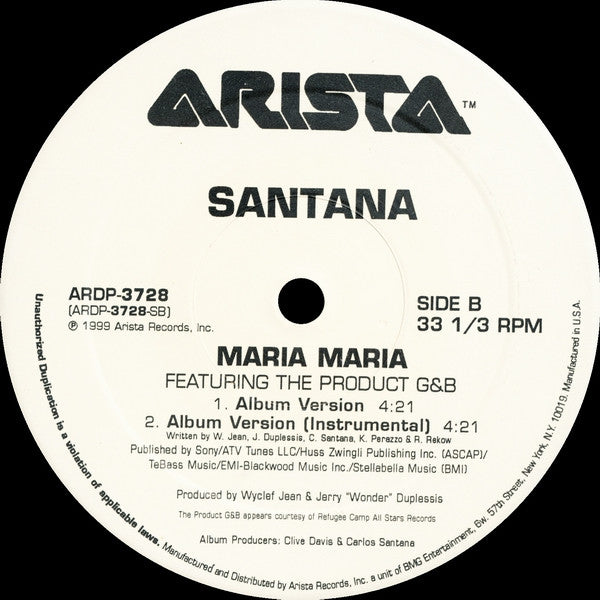 Santana Featuring The Product G&B : Maria Maria (12", Promo)