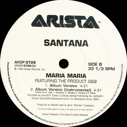 Santana Featuring The Product G&B : Maria Maria (12", Promo)