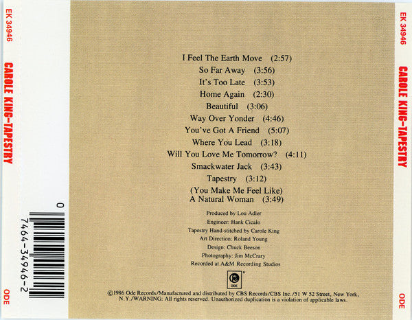 Carole King : Tapestry (CD, Album, RE)