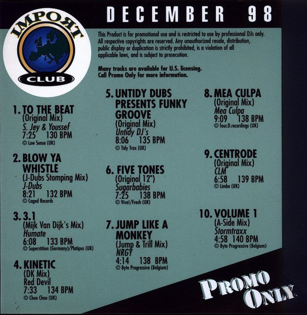 Various : Promo Only Import Club: December 1998 (CD, Comp, Promo)