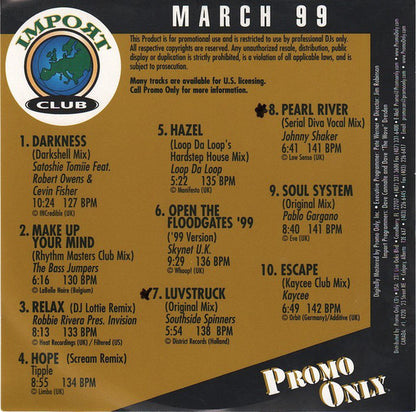 Various : Promo Only Import Club: March 1999 (CD, Comp, Promo)