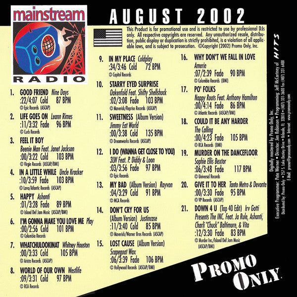 Various : Promo Only Mainstream Radio: August 2002 (CD, Comp, Promo)