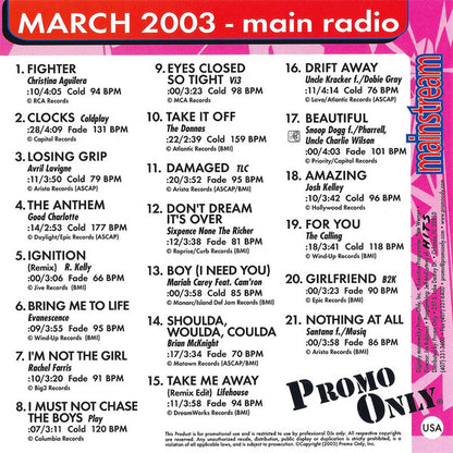 Various : Promo Only Mainstream Radio (March 2003) (CD, Comp, Promo)