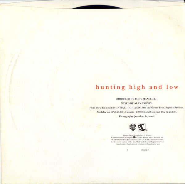 a-ha : Hunting High And Low (7", Single, Promo, Styrene)