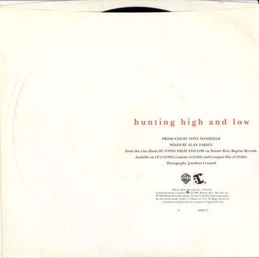a-ha : Hunting High And Low (7", Single, Promo, Styrene)