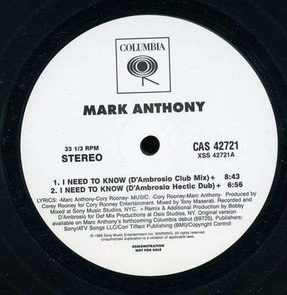 Marc Anthony : I Need To Know (12", Promo)