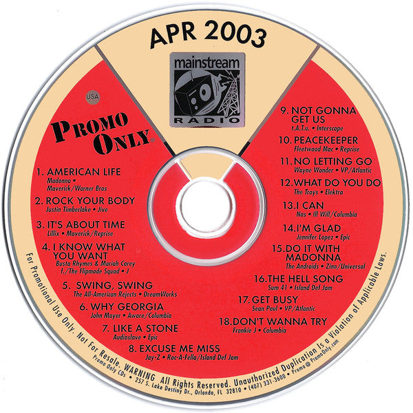 Various : Promo Only Mainstream Radio: April 2003 (CD, Comp, Promo)
