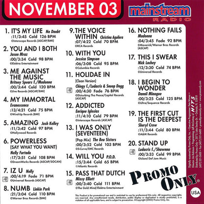 Various : Promo Only Mainstream Radio: November 03 (CD, Comp, Promo)
