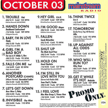 Various : Promo Only Mainstream Radio: October 03 (CD, Comp, Promo)