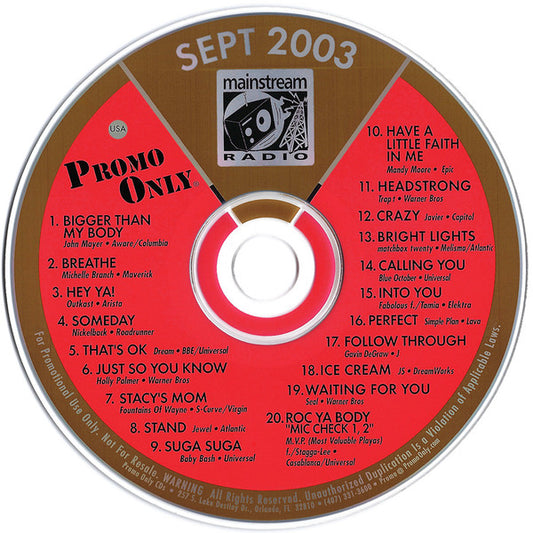 Various : Promo Only Mainstream Radio: September 03 (CD, Comp, Promo)