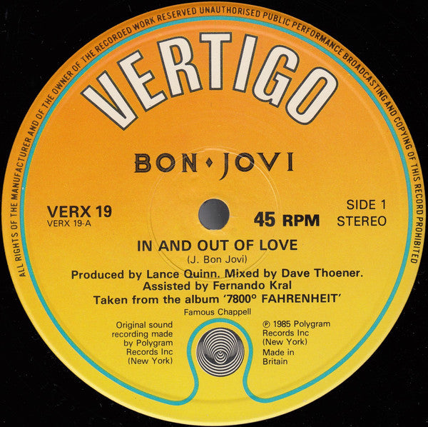 Bon Jovi : In And Out Of Love (12")