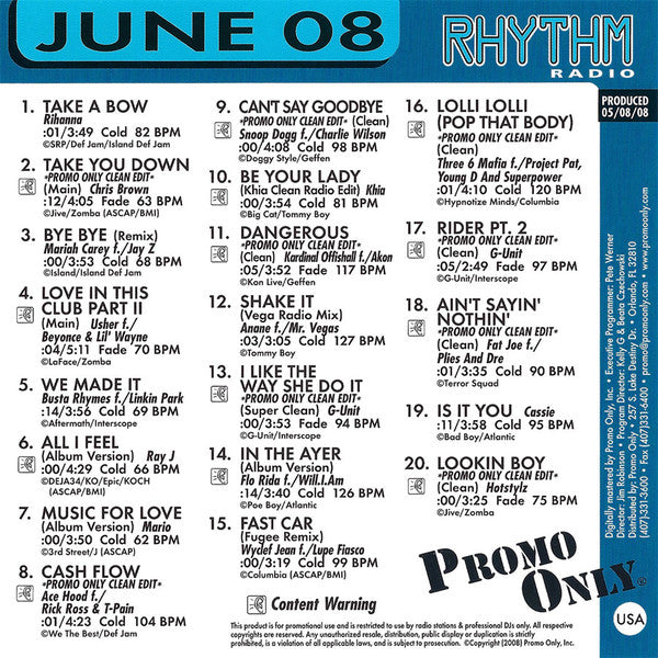 Various : Promo Only Rhythm Radio (June 08) (CD, Comp, Promo)