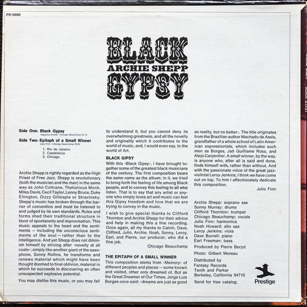 Archie Shepp : Black Gypsy (LP, Album, RE)