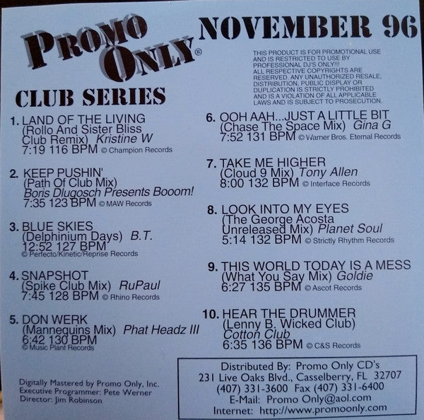 Various : Promo Only Club Series: November 96 (CD, Comp, Promo)