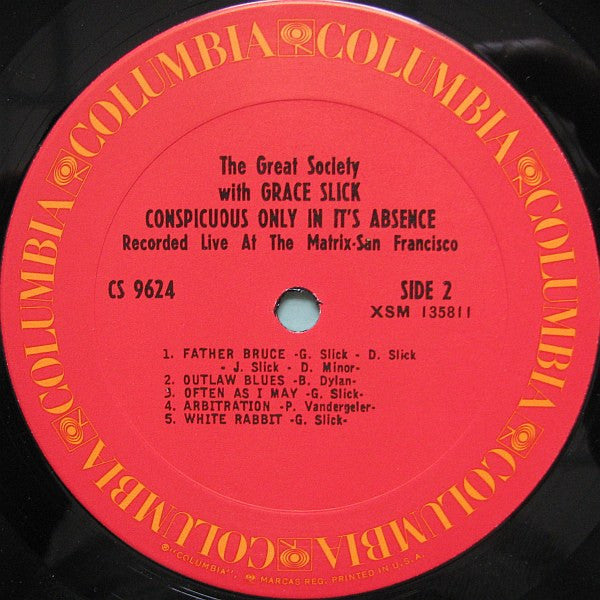The Great Society With Grace Slick : Conspicuous Only In Its Absence (LP, Album, RE, Ter)