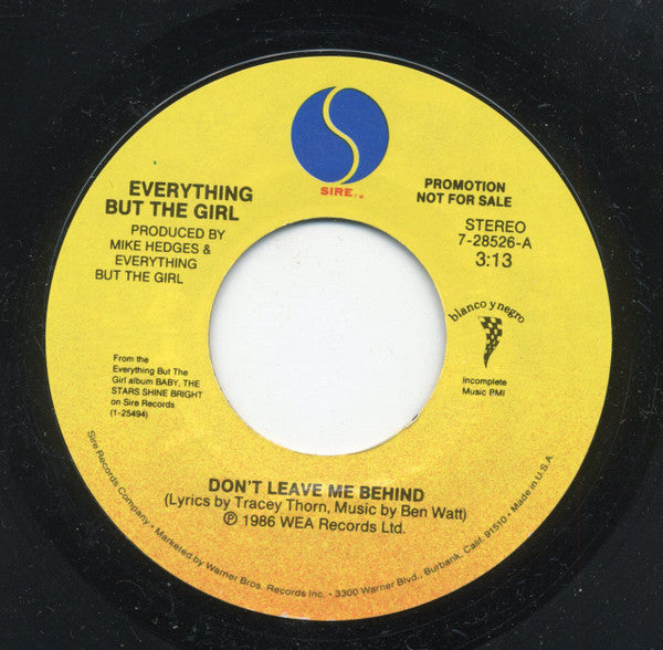 Everything But The Girl : Don't  Leave Me Behind (7", Promo, Styrene)