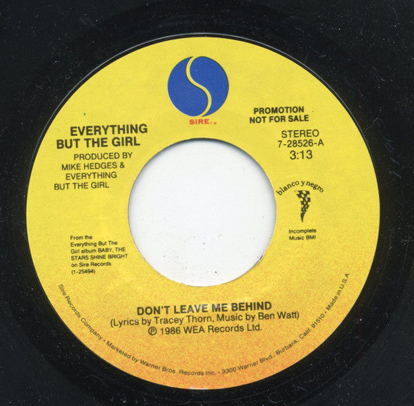 Everything But The Girl : Don't  Leave Me Behind (7", Promo, Styrene)