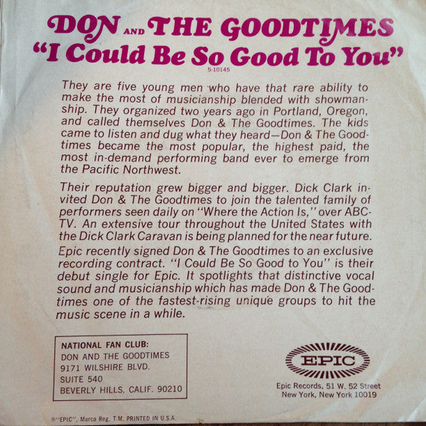 Don & The Goodtimes : I Could Be So Good To You / And It's So Good (7", Single, Styrene)