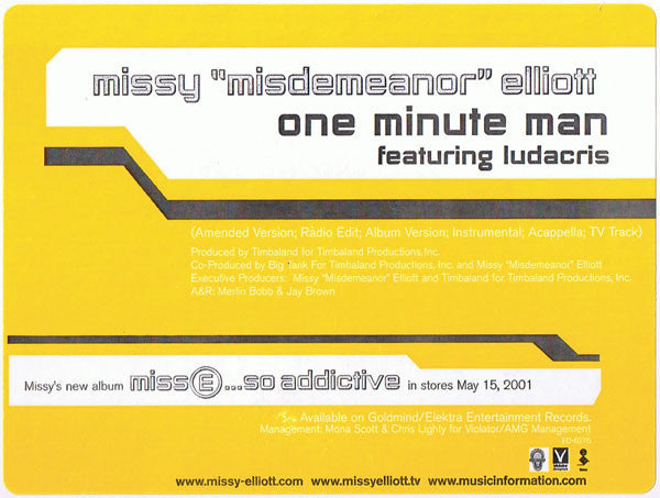 Missy Elliott Featuring Ludacris : One Minute Man (12", Promo)