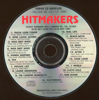 Various : Hitmakers Top 40 CD Sampler Volume 39 July 13, 1990 (CD, Promo, Smplr)