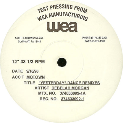 Debelah Morgan : Yesterday (Dance Remixes) (12", TP)