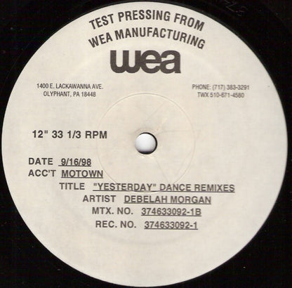 Debelah Morgan : Yesterday (Dance Remixes) (12", TP)