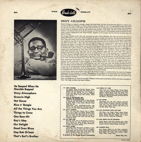 Dizzy Gillespie And His Orchestra : Dizzy Gillespie And His Original Orchestra (LP, Album)
