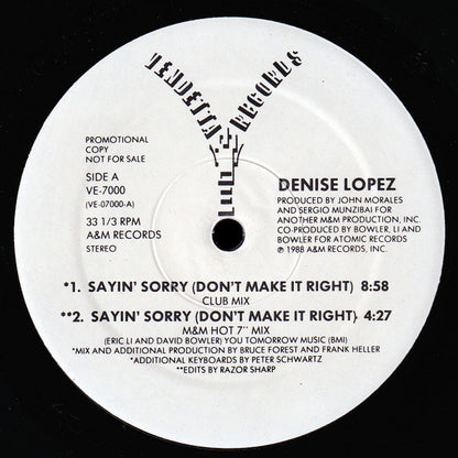 Denise Lopez : Sayin' Sorry (Don't Make It Right) (12", Promo)