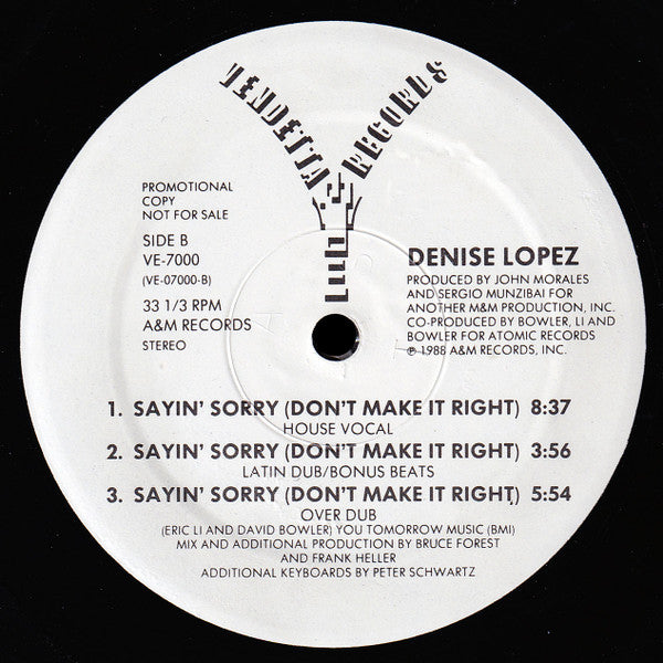 Denise Lopez : Sayin' Sorry (Don't Make It Right) (12", Promo)