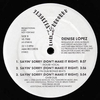 Denise Lopez : Sayin' Sorry (Don't Make It Right) (12", Promo)