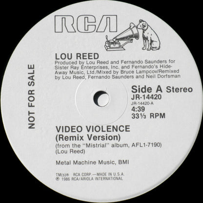 Lou Reed : Video Violence (12", Single, Promo)