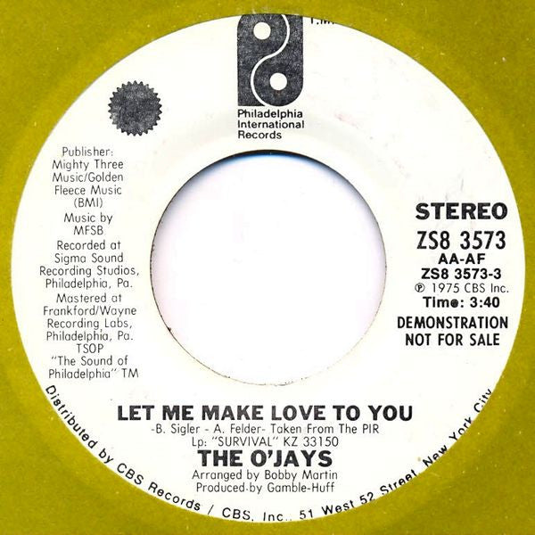 The O'Jays : Let Me Make Love To You / Survival (7", Promo)