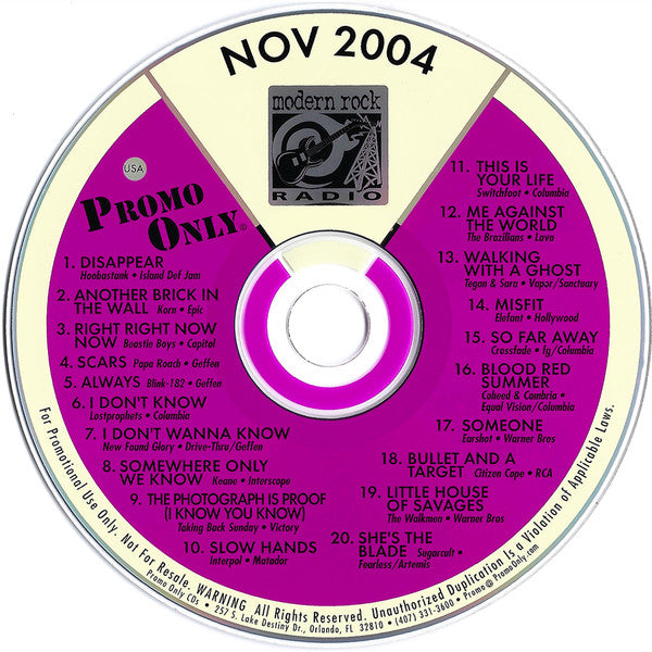 Various : Promo Only Modern Rock Radio: November 2004 (CD, Comp, Promo)