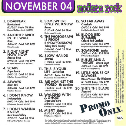 Various : Promo Only Modern Rock Radio: November 2004 (CD, Comp, Promo)