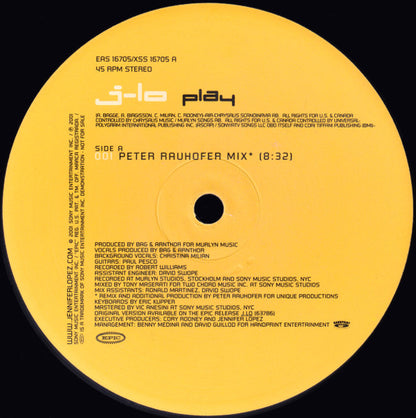 Jennifer Lopez : Play (12", Single, Promo)