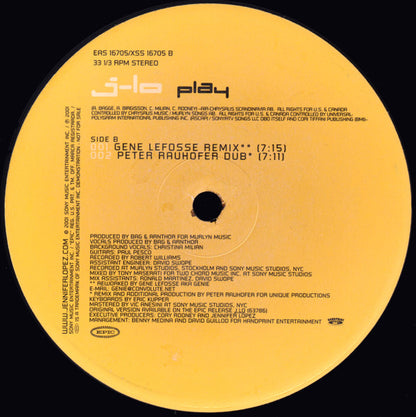 Jennifer Lopez : Play (12", Single, Promo)