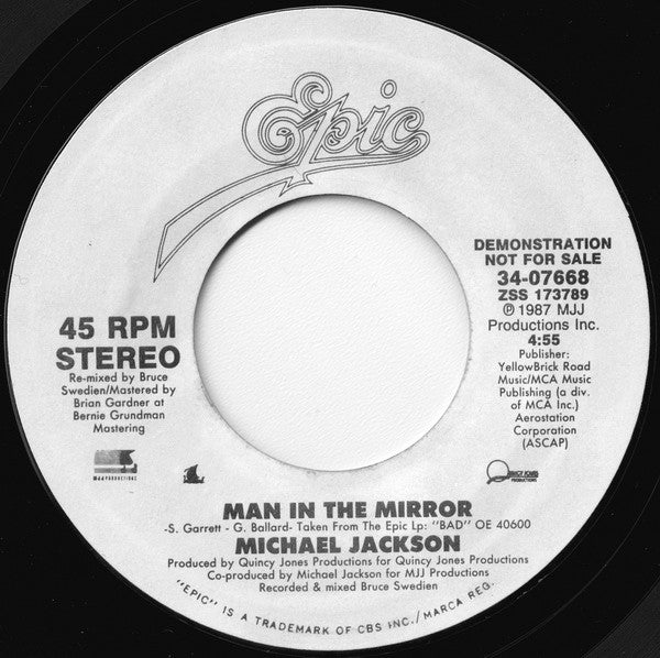 Michael Jackson : Man In The Mirror (7", Single, Promo, Styrene)