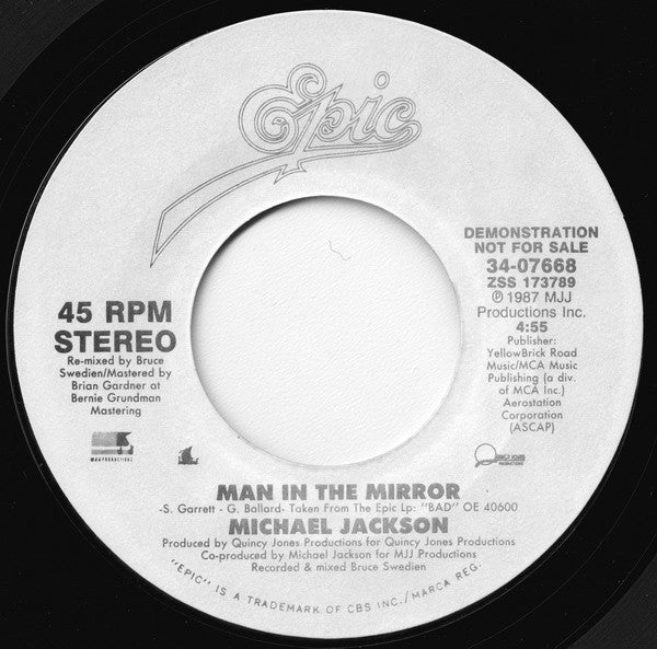 Michael Jackson : Man In The Mirror (7", Single, Promo, Styrene)