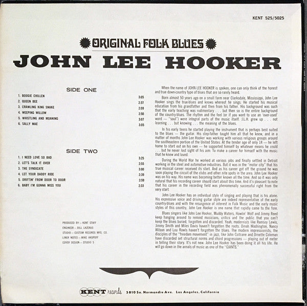 John Lee Hooker : Original Folk Blues (LP, Comp)