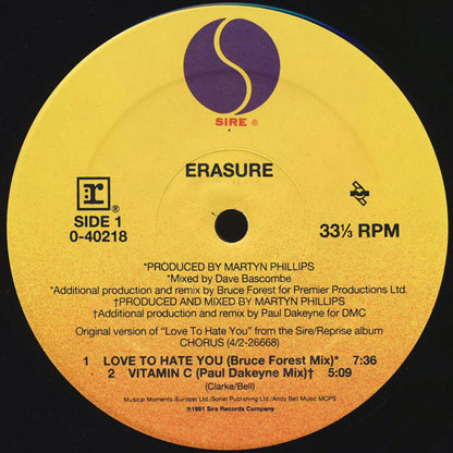 Erasure : Love To Hate You (12", Maxi)