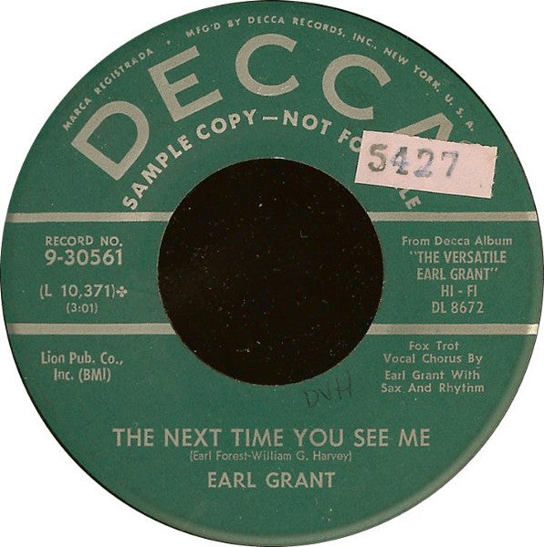 Earl Grant : Honky Tonk / The Next Time You See Me (7", Promo)