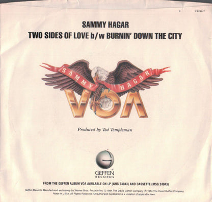 Sammy Hagar : Two Sides Of Love (7", Single, Red)